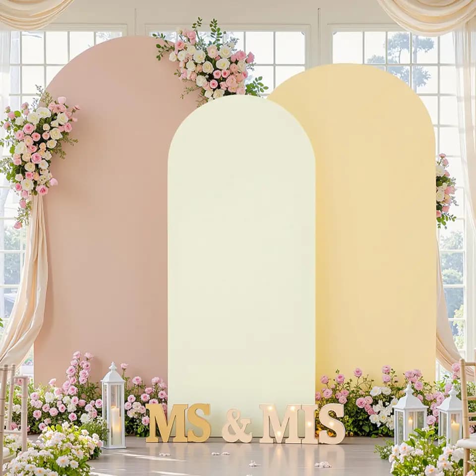 Set of 3 Arch Backdrop Covers(6ft, 5ft, 4ft) - Premium Stretchy Spandex Backdrop Arch Stand Cover for Baby Shower,Wedding,Party Decor Chiara Cover with Double-Sided Design(Cream Nude Champagne)