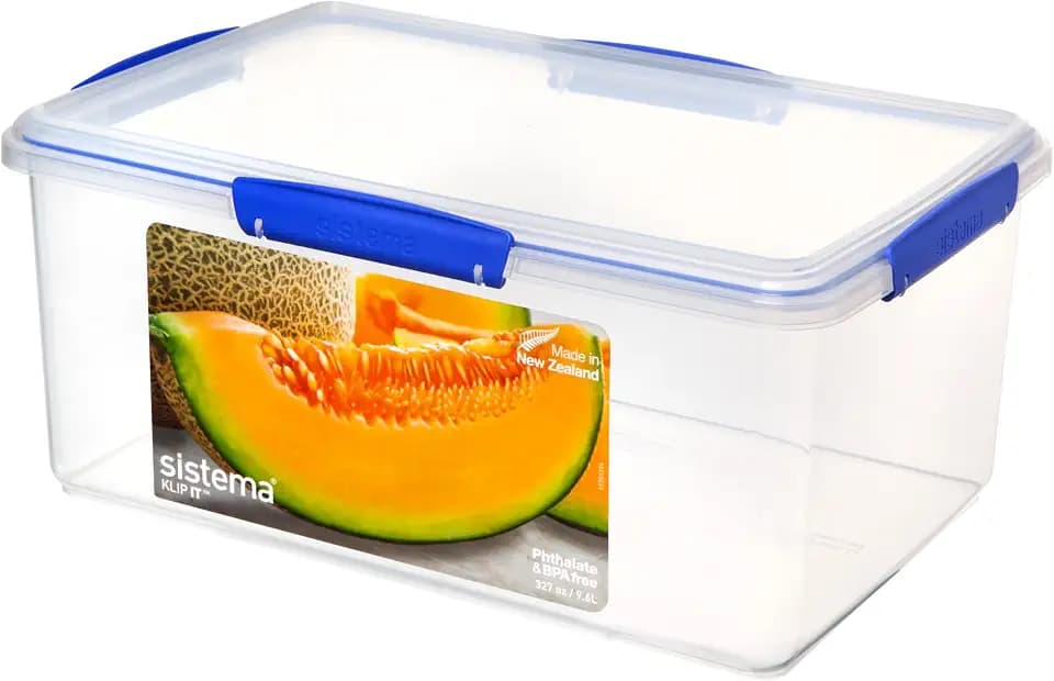 Sistema KLIP IT Frischhaltedose | 9,67 l | stapelbare und luftdichte Vorratsdose mit Deckelgeeignet für Kühl-/Gefrierschrank | blaue Clips | 1 Stück