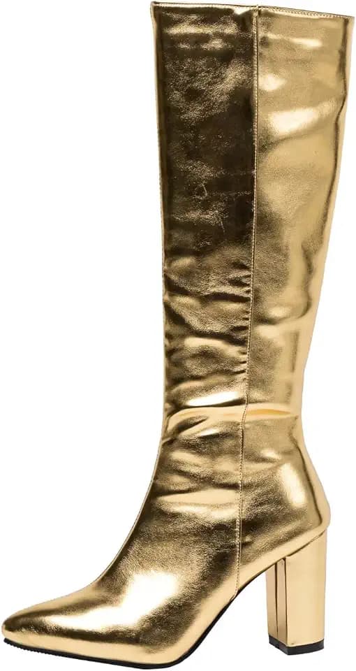 Women White Gogo Boots Knee High Chunky Low Heel Back Zipper Winter Shoes
