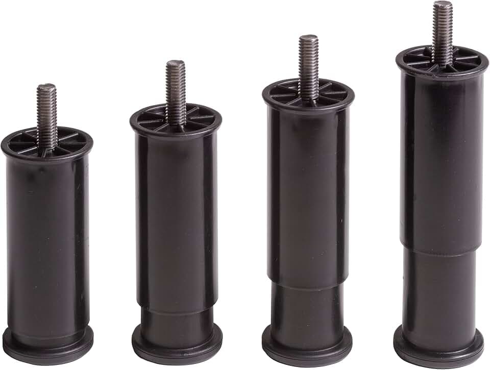 IPEA Set mit 4 verstellbaren Beinen für Möbel, Küche, Sofa, Schränke, Set mit 4 Beinen, ausziehbar in der Höhe von 100 bis 145 mm – Füße schwarz – 45 mm Verlängerung