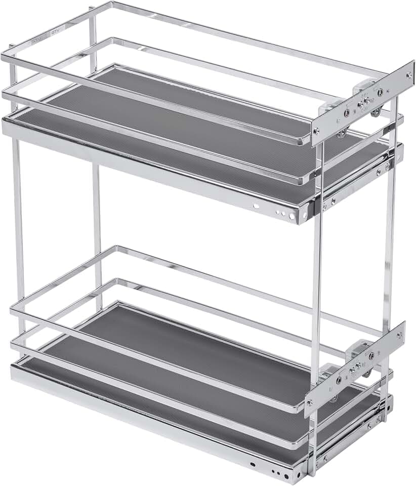 GTV - Küchen Organizer MOVIXPRO | Cargo-Ausstattung | Ausziehbaren Regalsystem | Außenbreite 300 mm | 2 Fachböden | Ohne Schienen | Chrom