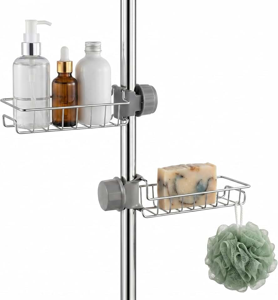 2 Stück Duschablage ohne Bohren für 18mm-25mm Duschstange, Edelstahl Seifenschale Dusche, Seifenablage für Dusche Küche