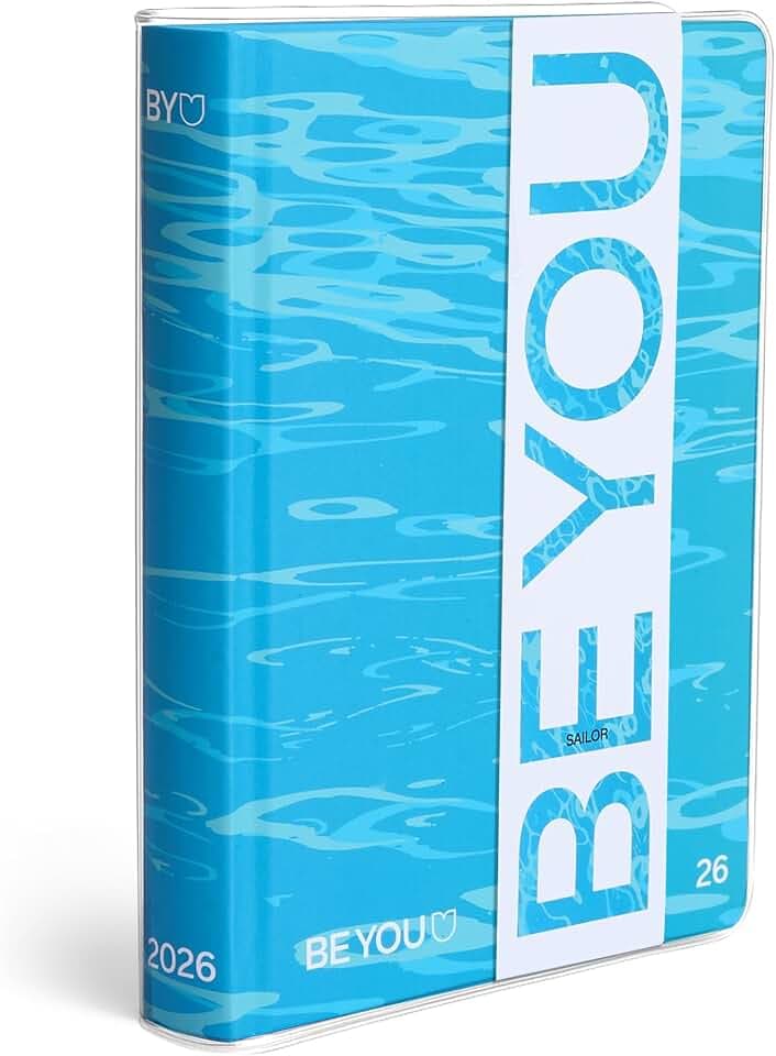 BE YOU - Pattern Sailor, Schülerkalender 2025-2026, Kalender 12 Monate Datum, Standardformat 13,5 cm x 18,2 cm, transparentes Umschlag, Tagebuch mit Aufkleber und Lesezeichen