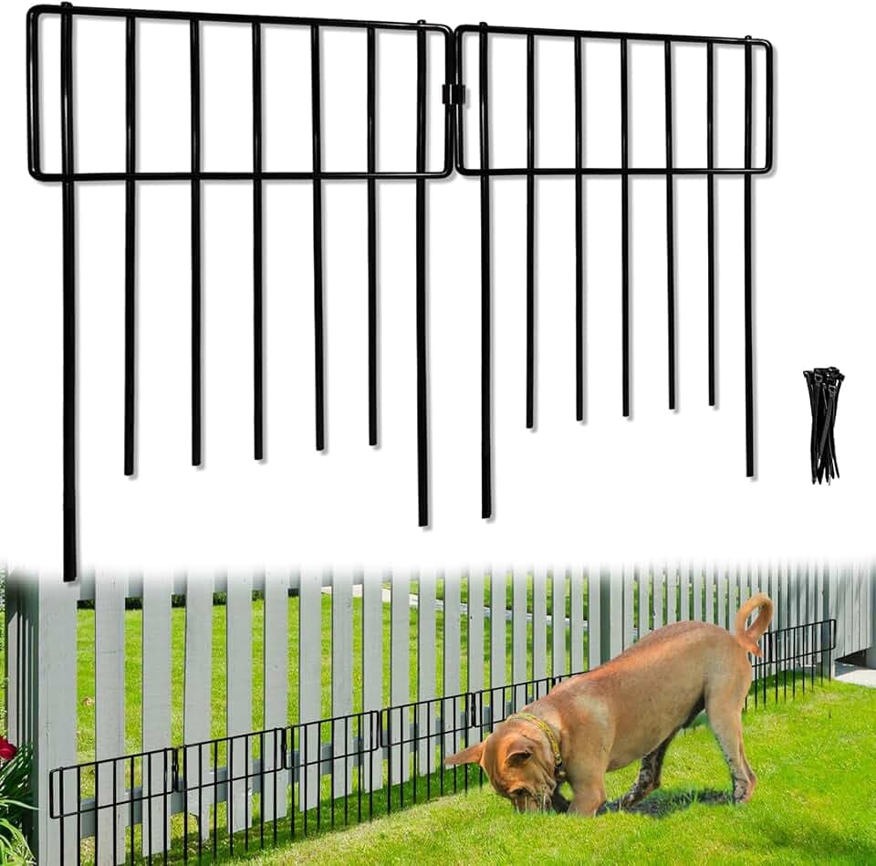 Thrivinest 10 Pack Animal Barrier Fence, No Dig Decorative Fence, 17in(H) x10ft(L) Rustproof Metal Small Garden Fence Border for Dogs Rabbits, Bottom Blocker for Outdoor Yard Patio