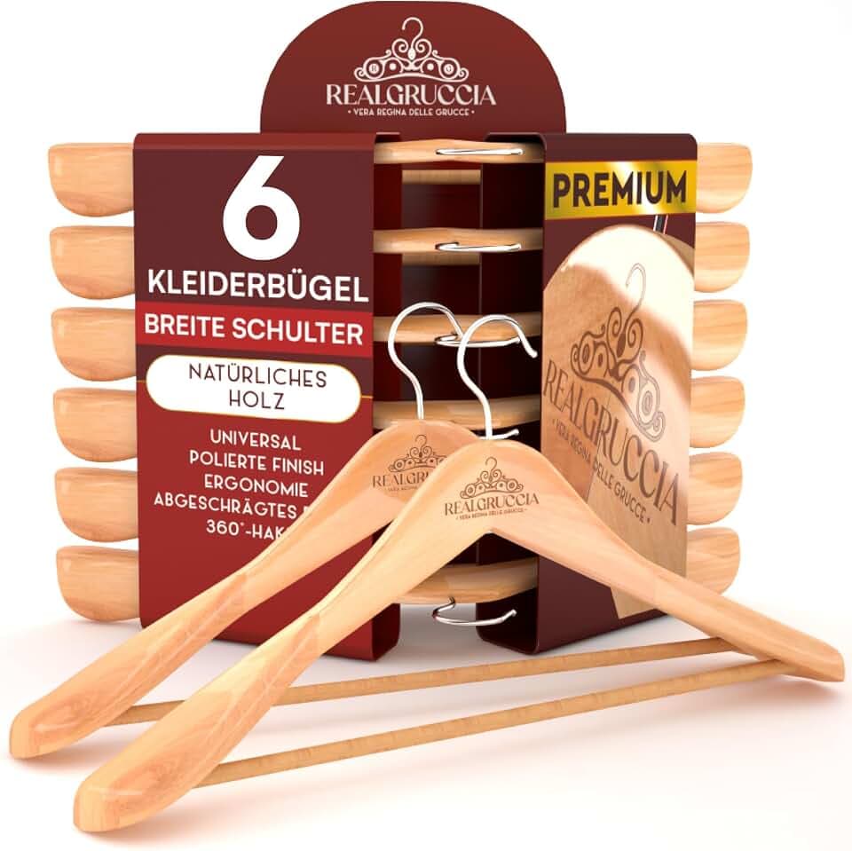 6 Kleiderbügel aus Holz Breite Schulter Holzbügel Farbe Naturholz