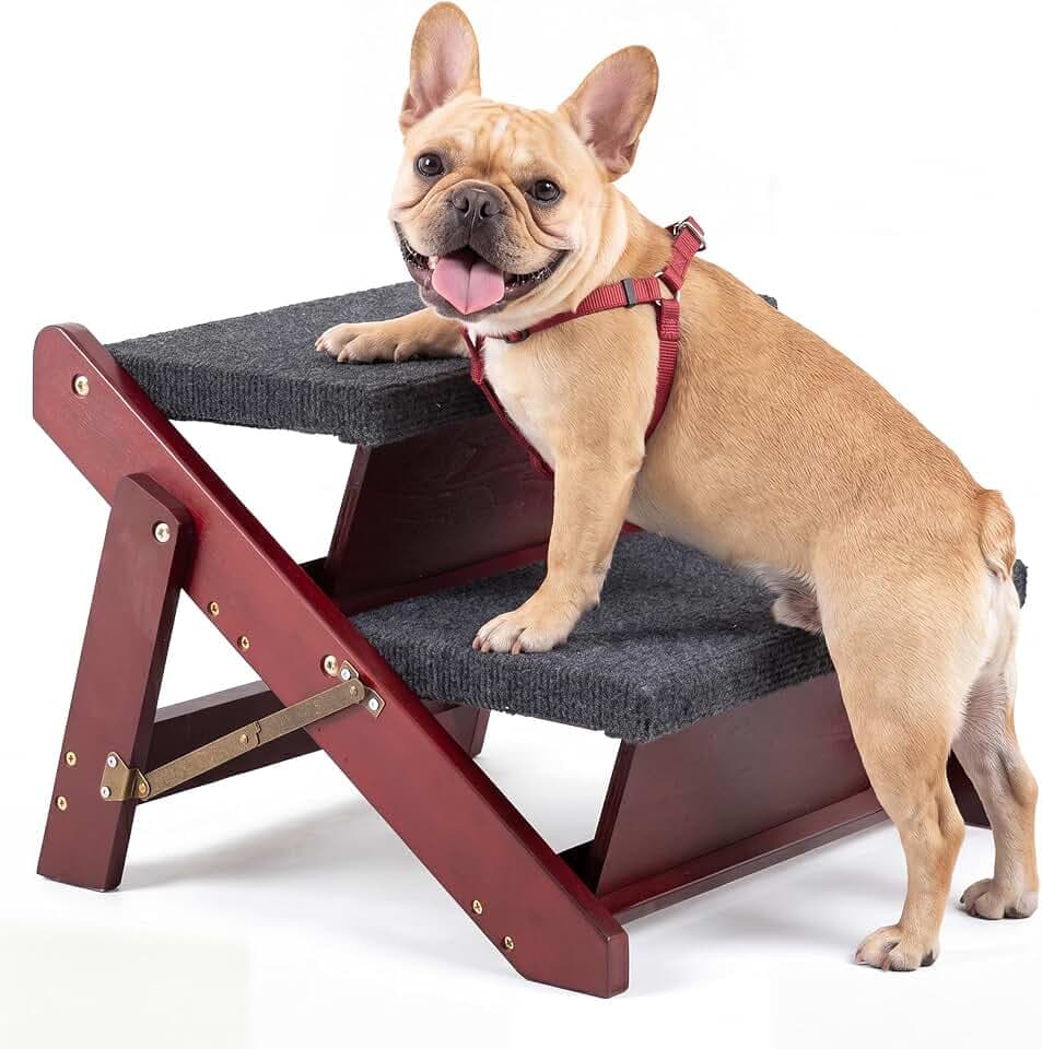 MEWANG Wooden Pet Stairs - 2 Step Foldable Ramp for Senior Dogs & Cats