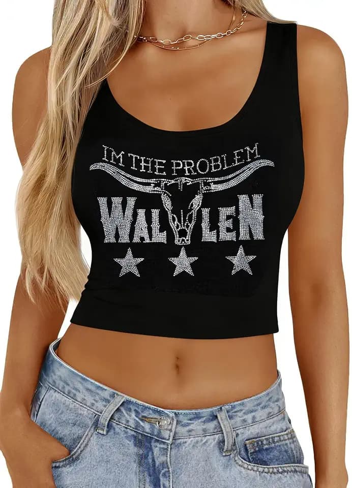 Country Music Tank Top Sparkly Cowgirl Graphic Shirts I'm The Problem Tee Country Music Crop Tops Western Music Fans Outfit