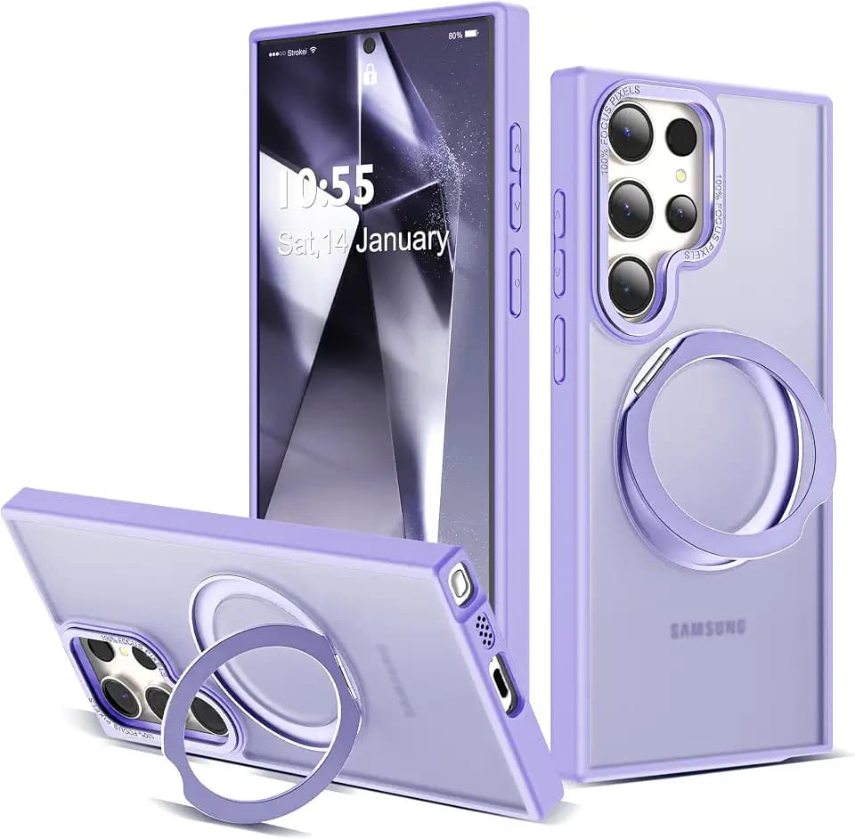 for Samsung Galaxy S22/S23 Ultra Case with Spin Stand,Purple