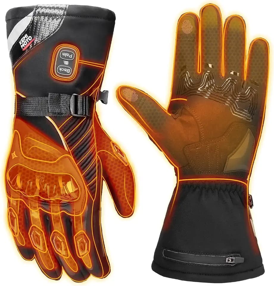 KEMIMOTO Beheizbare Motorradhandschuhe, Beheizte Handschuhe Touchsreen, Verschleißfeste Handschuhe mit Kohlefaserschale, Elektrisch Winter Thermohandschuhe für Motorradfahren, Skifahren, Roller