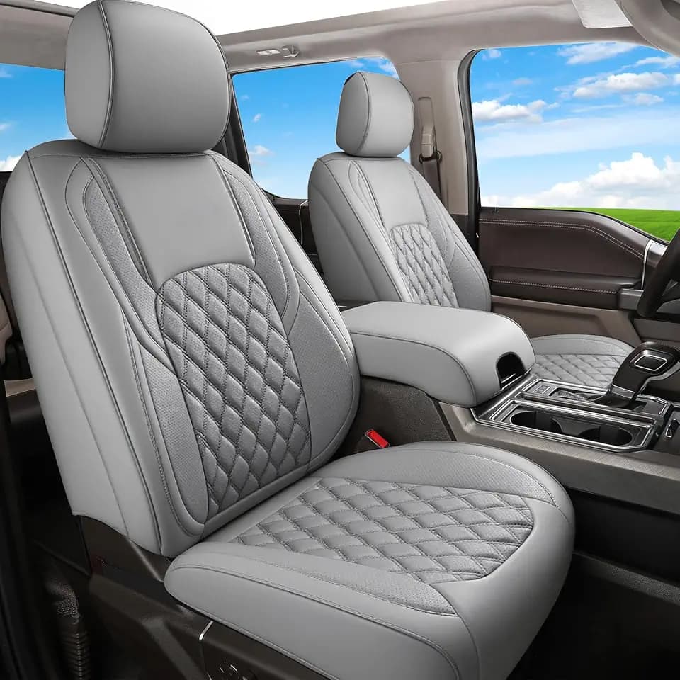 Huidasource Tacoma Front&Back Seat Covers, Gray Leather Car Seat Cushion Cover Accessories Fit for 2016-2023 Double & Crew Cab Toyota Tacoma SR SR5 Limited TRD Sport/Pro/Off Road(Full Set/Gray)