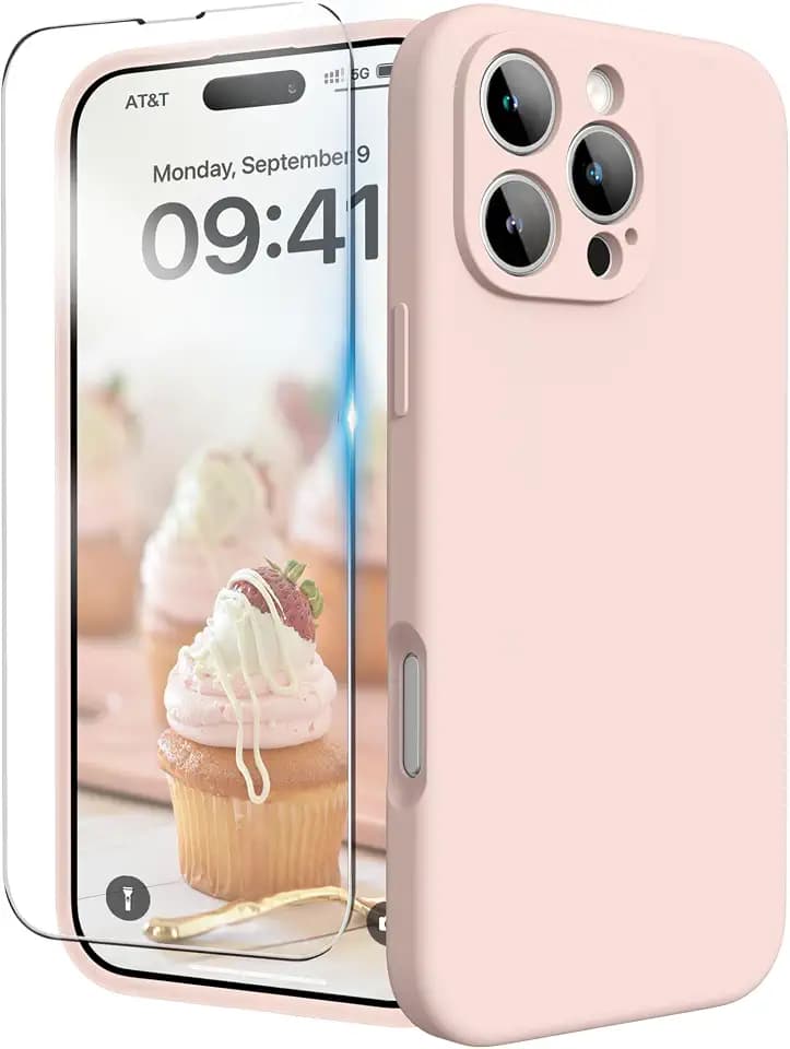 for iPhone 16 Pro Case with Screen Protector, Chalk Pink