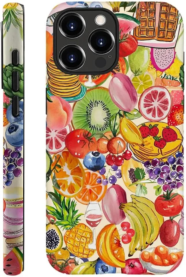 Case Compatible with iPhone 16 Pro Max,Hybrid 2-Layer Hard Shell,Shockproof Soft for Girl Women,Collage Fruit
