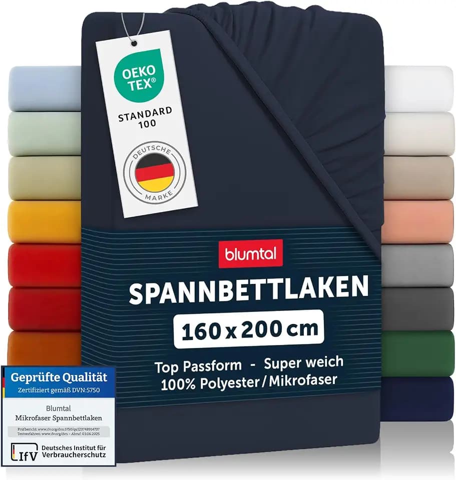 Blumtal® 2er Set Spannbettlaken 160x200x30cm aus Microfaser - Oekotex zertifiziertes Bettlaken Spannbettlaken in Dark Ocean Blue - Blau