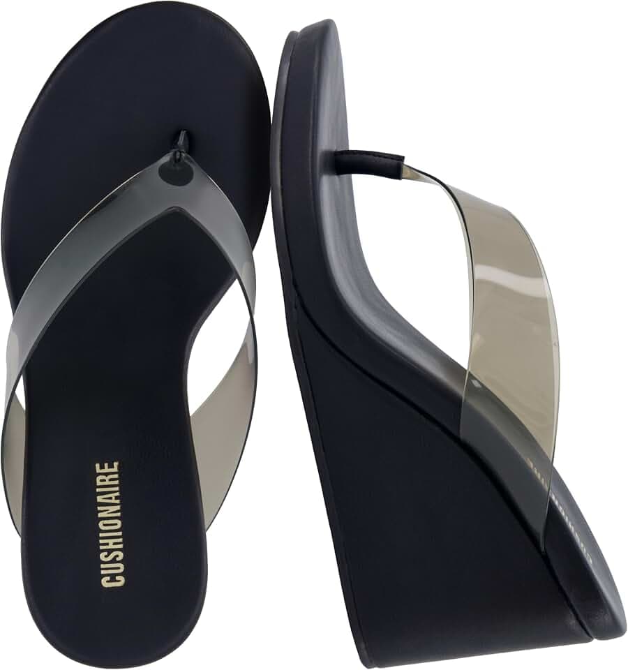 CUSHIONAIRE Bera Platform Thong Womens Sandals, Stylish Wedge Flip Flops for Women with Contoured Comfort Footbed