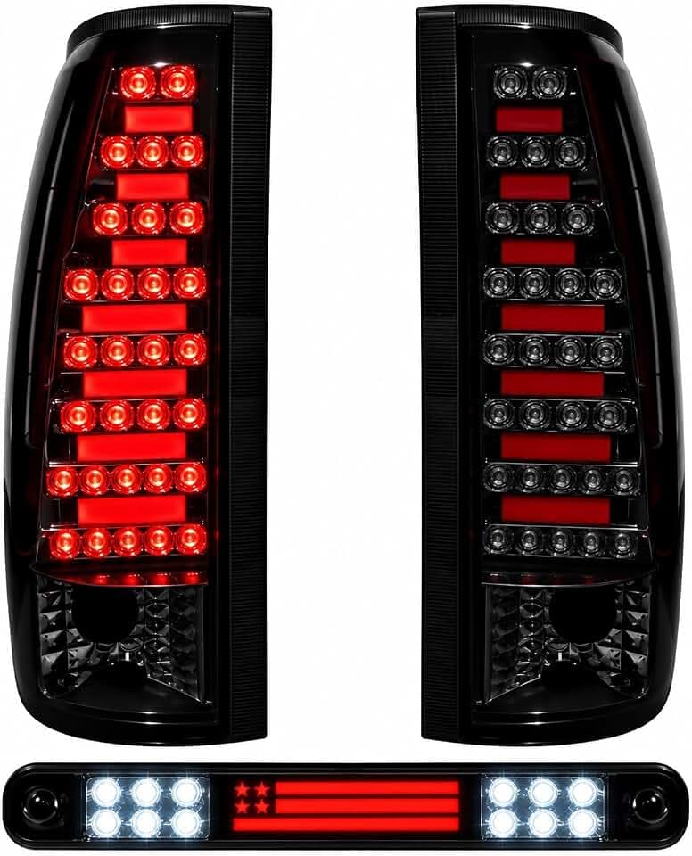 4-in-one LED Tail Light+3rd Third Brake light Cargo Lamp for Chevy & GMC C1500 K1500 1988-1999, C2500 C3500 K2500 K3500 1988-2000, for Blazer 1992-1994, for Silverado 1994-1998.
