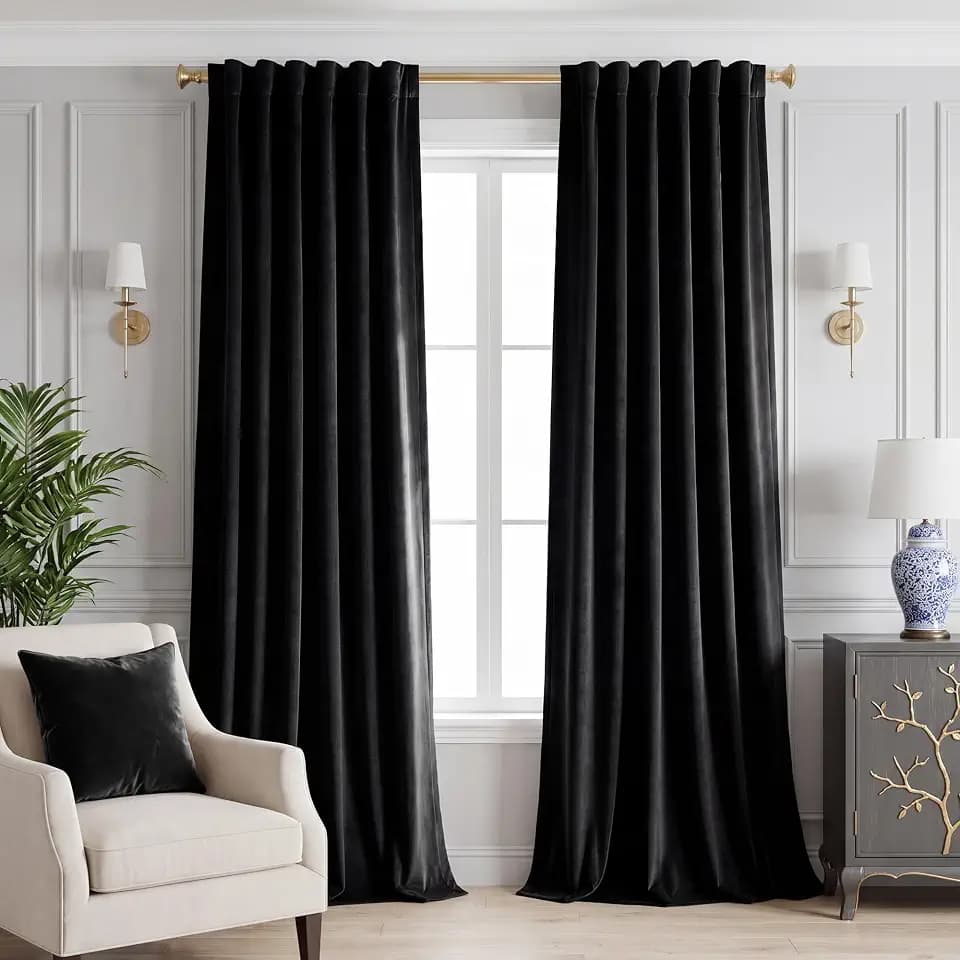 StangH Blackout Black Velvet Curtains Extra Long Theater, W52xL120, 2 Pcs
