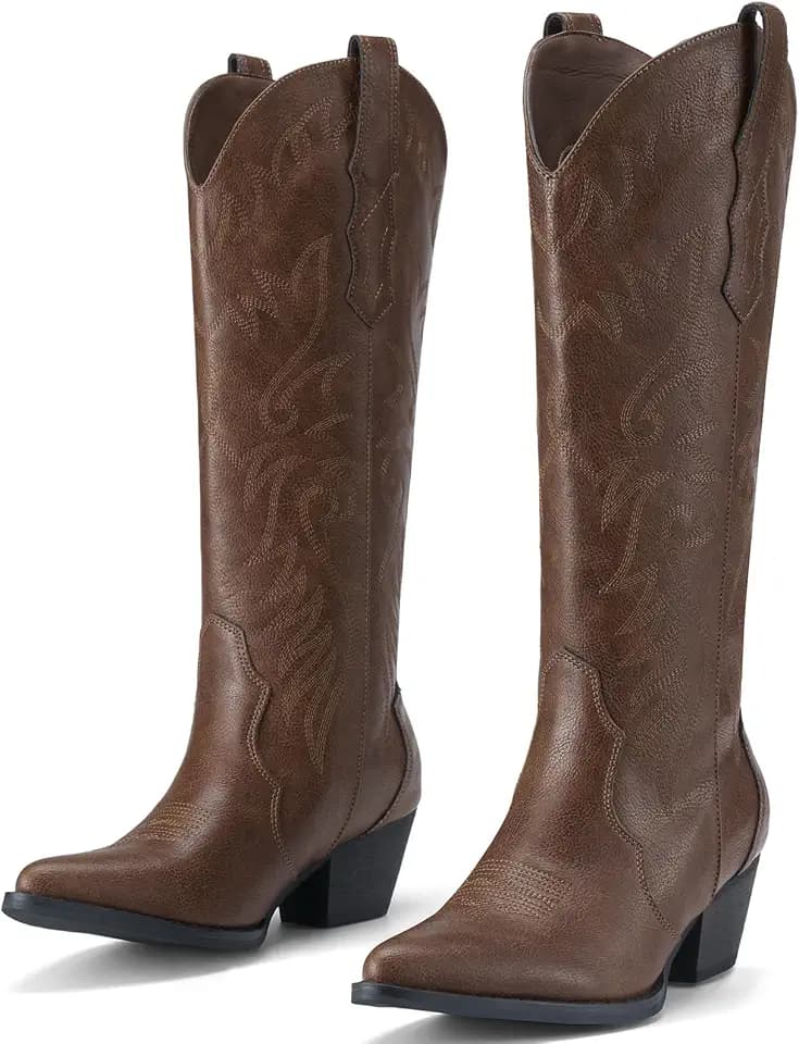 Rollda Cowboy Boots for Women, Knee-High Cowgirl Boots
