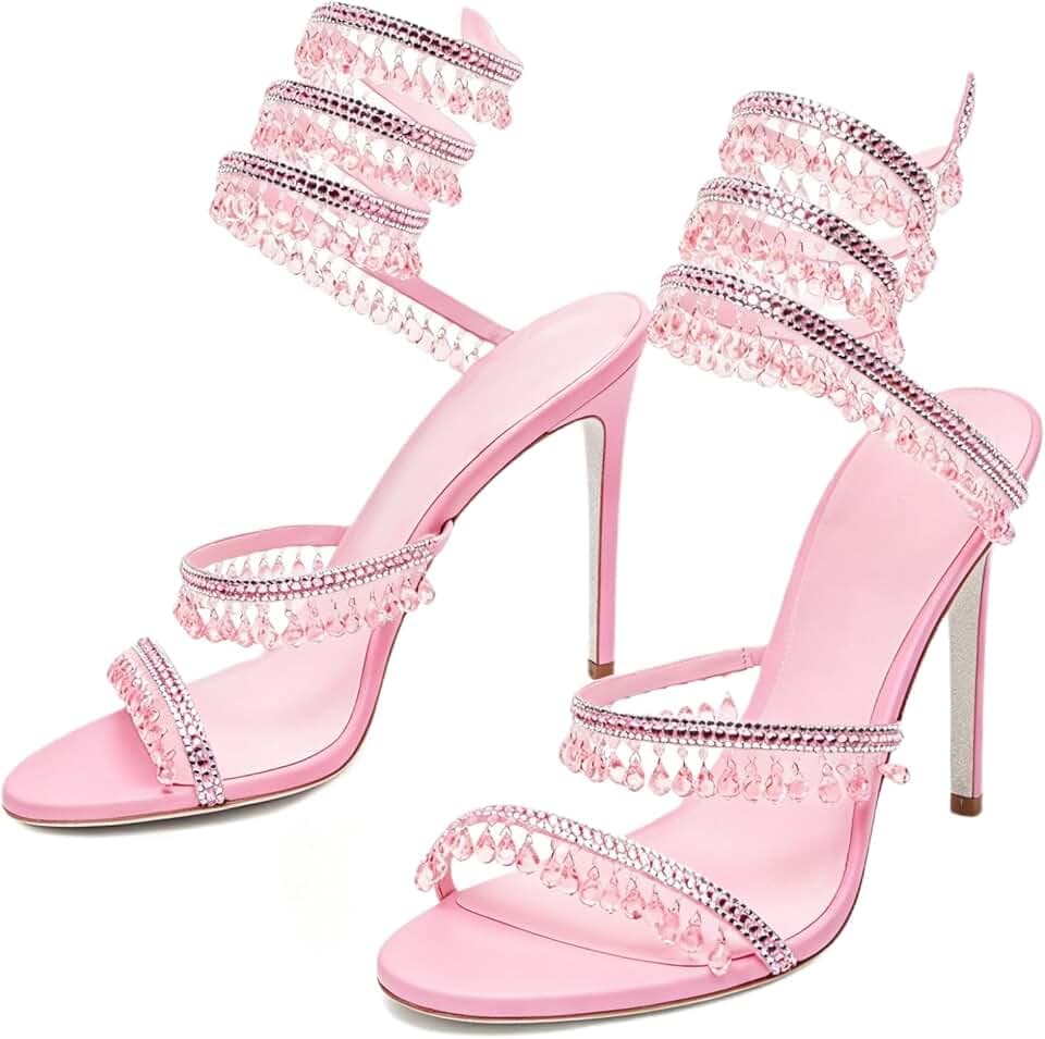 Rhinestone Wrap Around Strappy Stiletto High Heels for Women