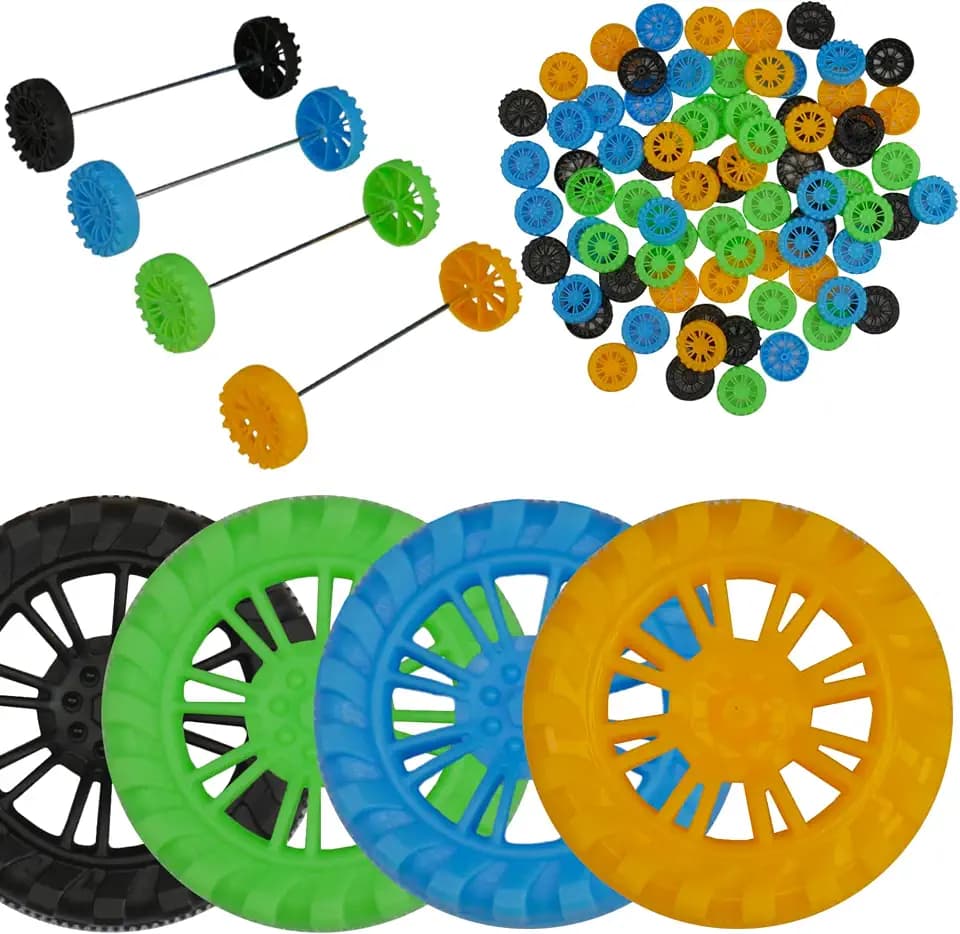 Toy Wheels and Axle Kit - Plastic Wheels for STEM Cars and Crafts