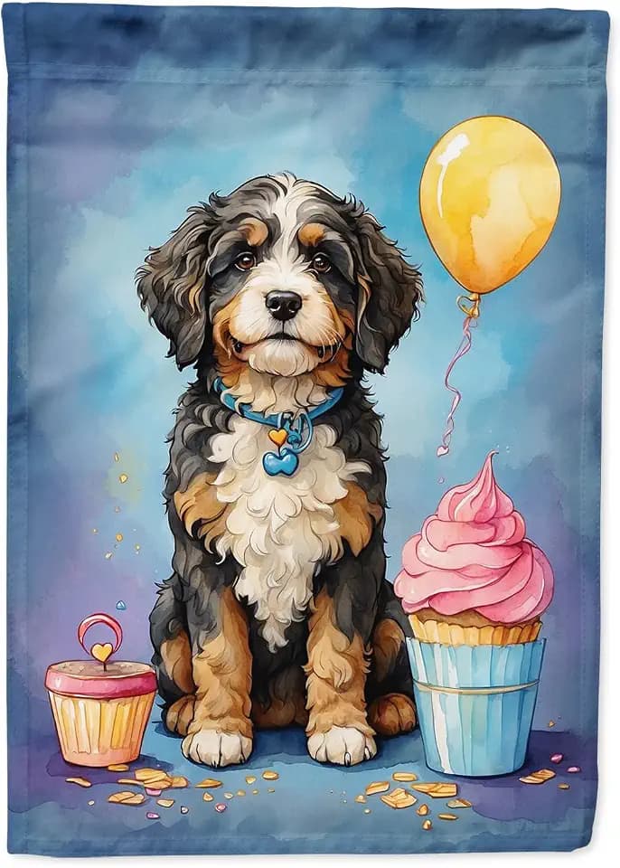 Caroline's Treasures Bernedoodle Happy Birthday Garden Flag Mailbox Flag Decorative Yard Flag Banner Outside Patio Artwork Yard Flower Beds, Garden Size, Multicolor