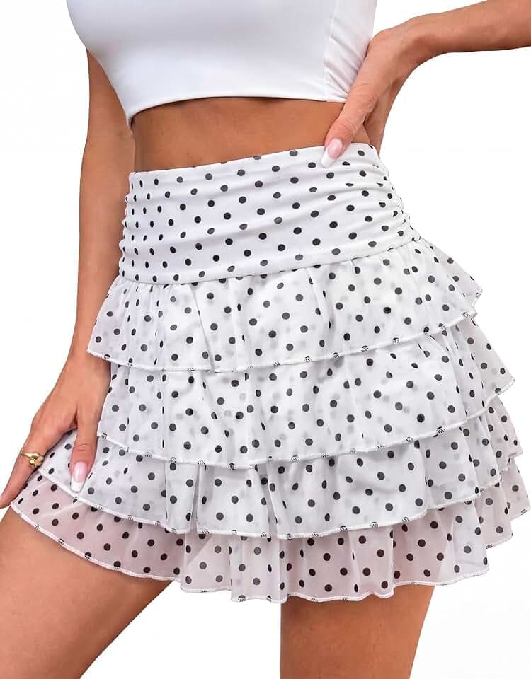 Adigaber Damen Mini Rock Rüschen Hoher Taille mit Kurzen Hosen
