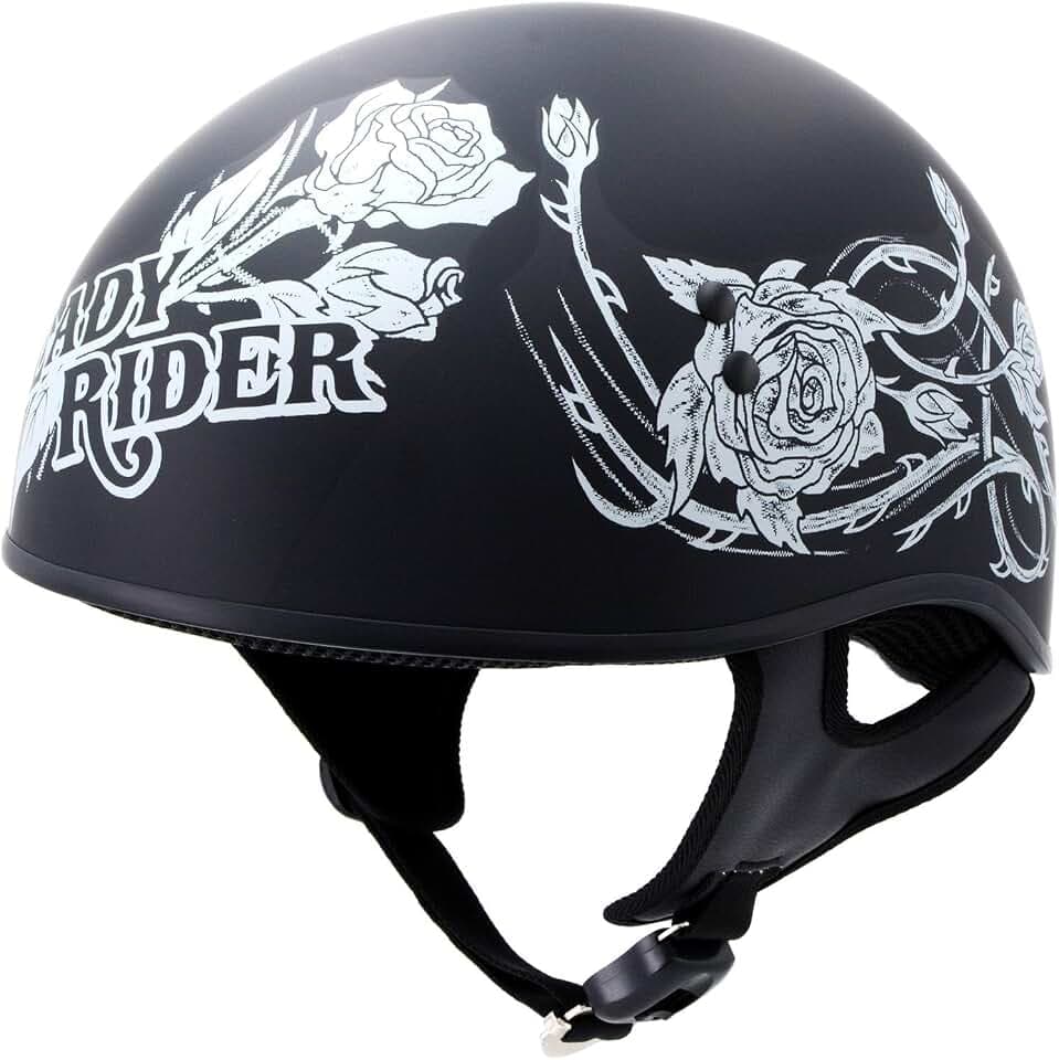 Hot Leathers HLD1021 Lady Rider Flat Black Motorcycle DOT Approved Skull Cap Half Biker Helmet