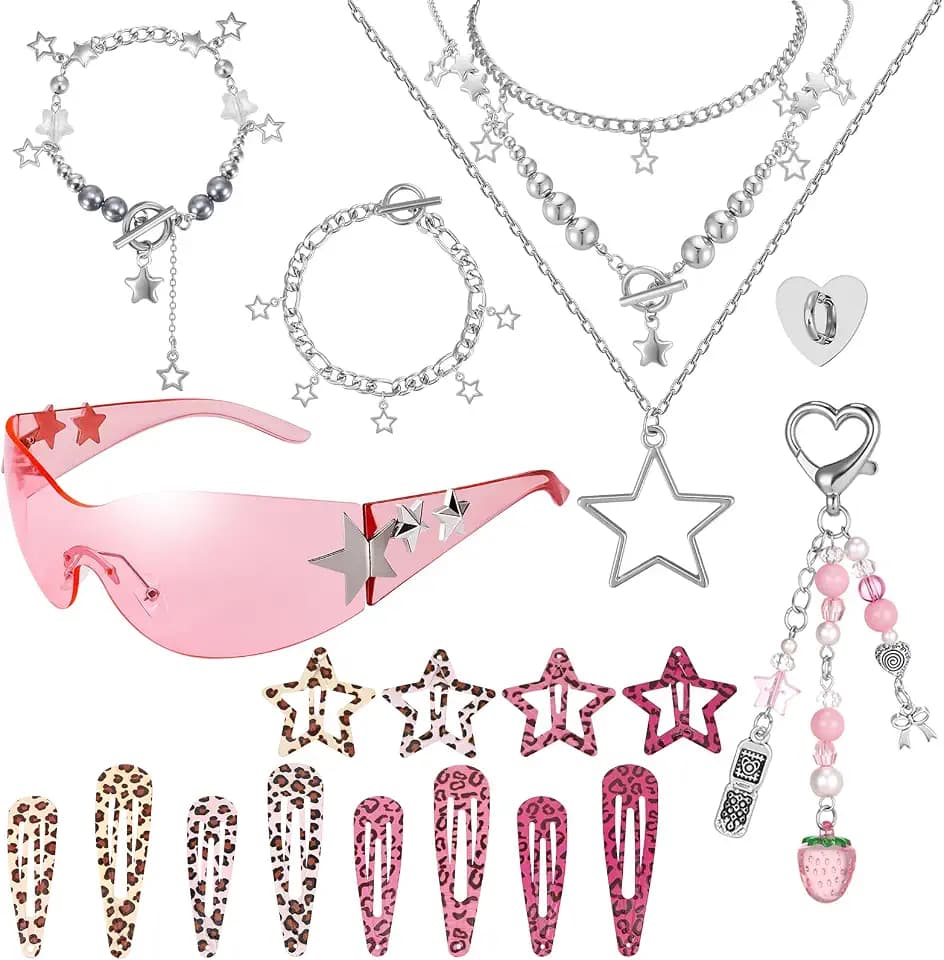 Y2k Accessories Set Included Star Y2k Silver Necklace
