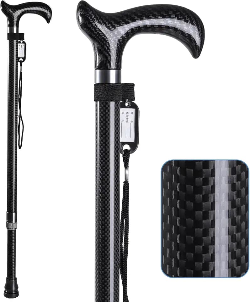 Carbon Fiber Walking Cane for Men and Women - 10 Height-Adjustable, Cane for Seniors Balance, Carbon Fiber Cane Ultralight 0.55 lb, Black Matte, 350 lbs Capacity(Black)