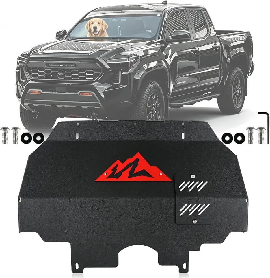 Upgraded Engine Front Skid Plate Compatible with 2024-2025 Toyota Tacoma 2WD & 4WD (Gas Only), Heavy Duty Under Guard with Oil Drain Access, Direct Bolt-On No Drilling, Litchi Pattern Coating