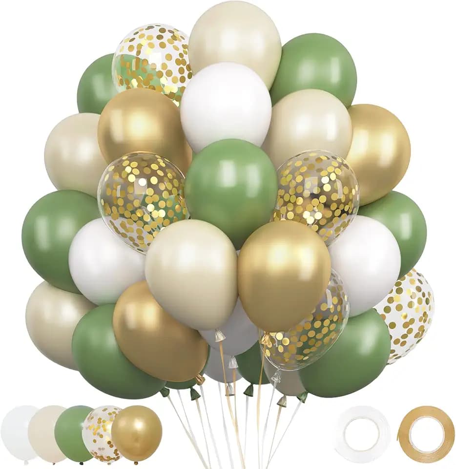 Luftballons Grün Gold, 62 Stück Luftballons Geburtstag Grün für Hochzeit