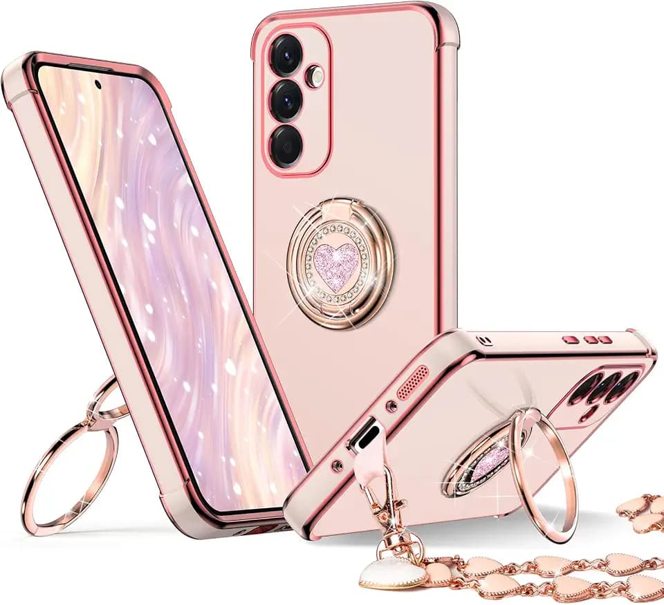 XYZ for Galaxy A36 5G Case with Stand, for Samsung A36 Case with Double Ring, Women Girls Bling Luxury Protective Phone Case Heart for Samsung Galaxy A36 5G, Pink