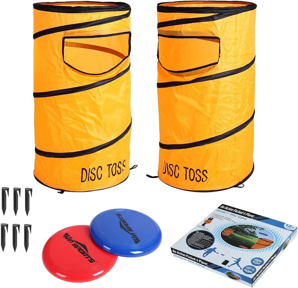 Win SPORTS Folding Disc Toss Game Set - Flying Disc Toss Dunk Game Set - Includes 2 Disc Targets with Bean Bag & 2 Flying Discs & Carrying Case - Great for Backyard,BBQs,Tailgating
