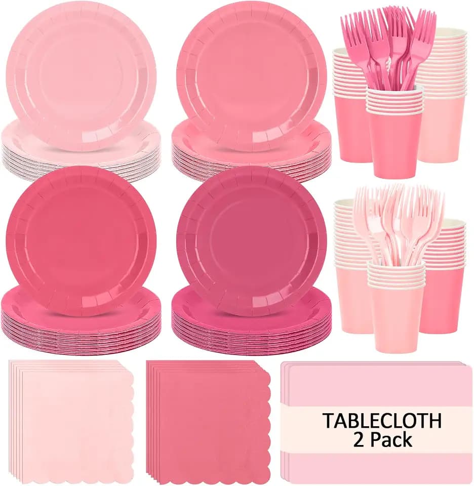Pink Gradient Party Tableware for 48 Guests, 9-Inch Paper Plates