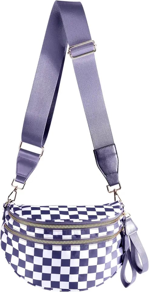 FEIBOON Spacious Checkered Nylon Crossbody Bag Bum Bag Handbags for Women