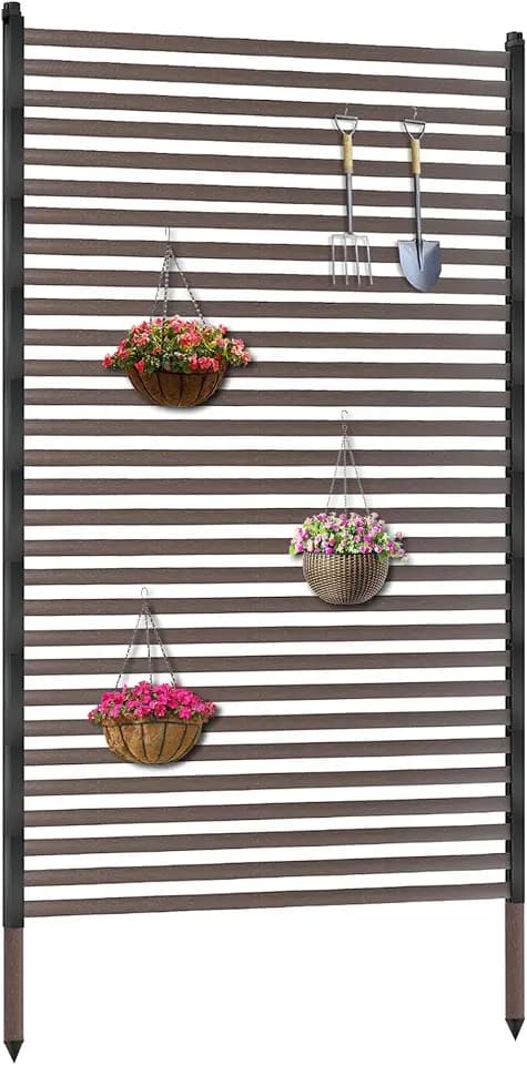 Twira Outdoor Privacy Screen 35" x 71", Privacy Fence Screen for Outside, Trash Can Metal Privacy Panels, 3FT x 6FT Decorative Pipes and Slats Divider Tall Fence Sticks for Backyard Patio Garden Brown