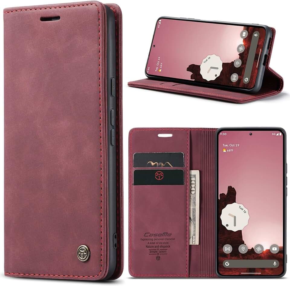 Handyhülle Google Pixel 9A hülle klapphülle Premium Lederhülle Weiches Vintage Handytasche Faltbare Ständer Schutzhülle Kartenfach Standfunktion hülle Google Pixel 9A - Weinrot