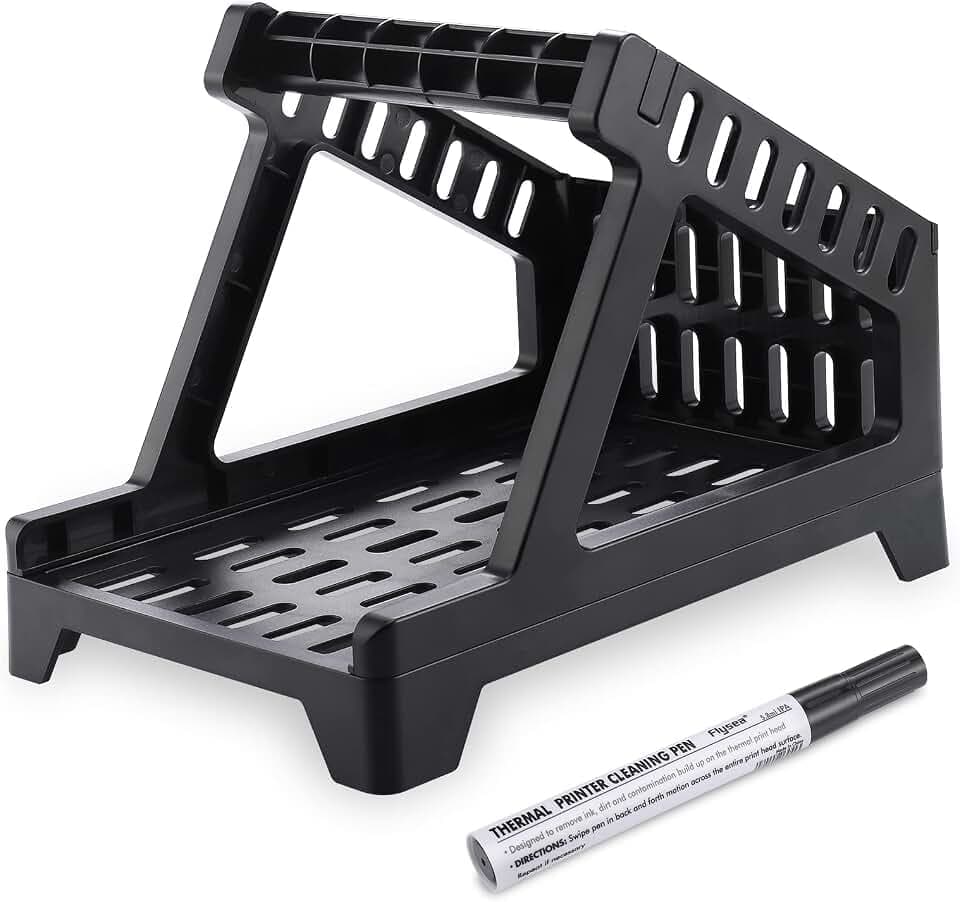 Fentar Thermo Etikettenhalter für Rollen und Endlosetiketten, Zubehör für Desktop-Etikettendrucker, Etikettenhalter mit Reinigungsstift (Schwarz)