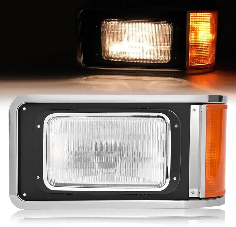 HECASA Headlight W/Bezel Compatible with 90-17 Mack CH613 SFA Hood Truck