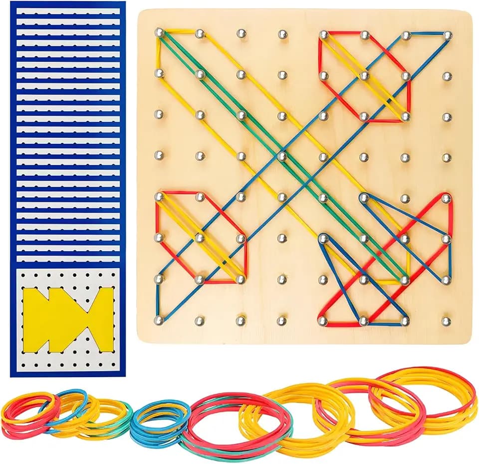 Kreatives Montessori Holz Geoboard Für Unzählige Spannende Figuren | Lernspielzeug das Räumliches Denken Fördert | Motorikspielzeug, Geschenkidee Für Junge Und Mädchen Ab 3 4 5 6 Jahren