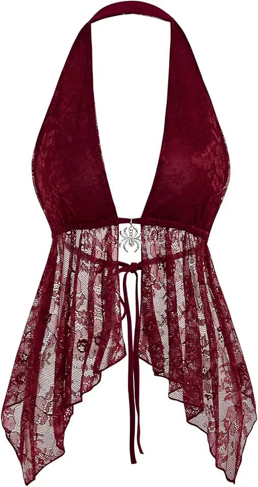 Milumia Women's Sexy Lace Backless Halter Top Y2k Going Out Crop Tops