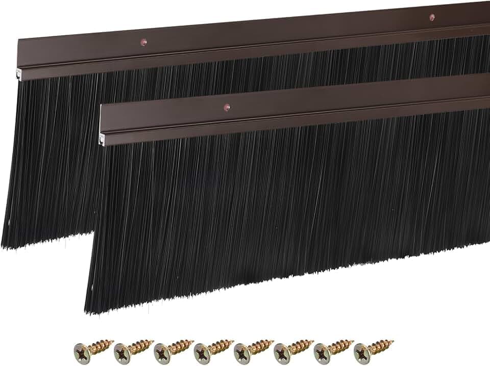 uxcell 2Pcs Door Brush Bottom Sweep H-Shape Aluminum Alloy Base with 3.9-inch PP Brush for Home, Industrial (47-inch L, Brown)