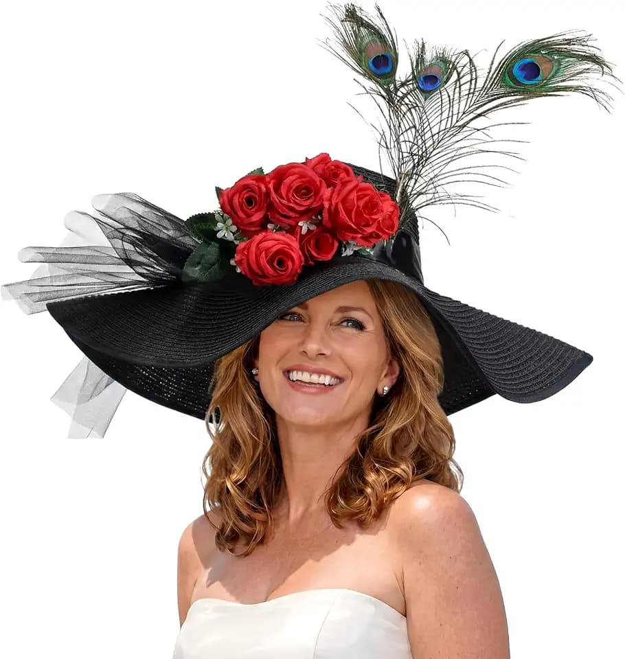Derby Hats for Women Vintage Large Flower Fascinator Hat Derby Tea Party Outfit Bridal Wedding Tea Party Hat