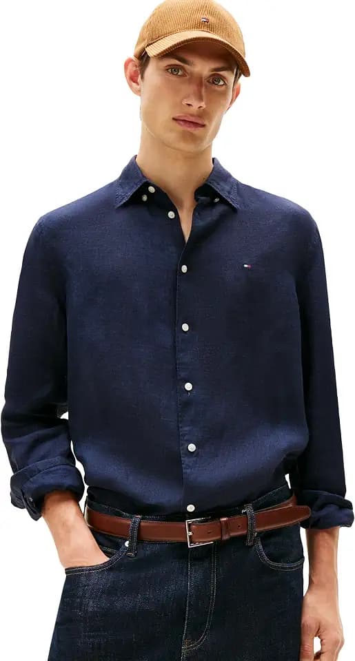 Tommy Hilfiger Men's Long Sleeve Casual Linen Button Down Shirts in Regular Fit