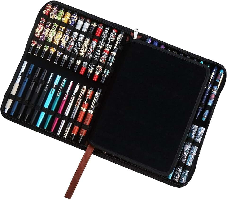 Lanxivi, XL-Etui aus Kunstleder für Kugelschreiber und Füllfederhalter, für 48 Stifte