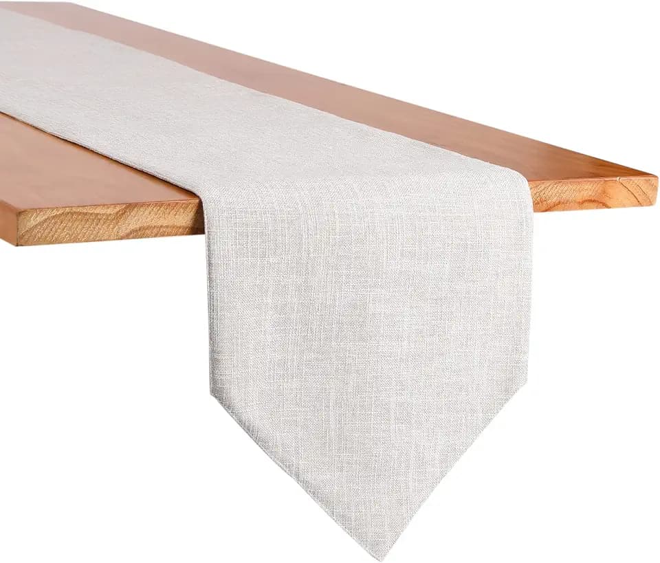 Burlap Farmhouse Cotton Linen Table Runner, Rustic Woven Solid Color Table Runner for Dining, Kitchen, Holiday, Halloween, Christmas, Party (12x70 inch, Beige)
