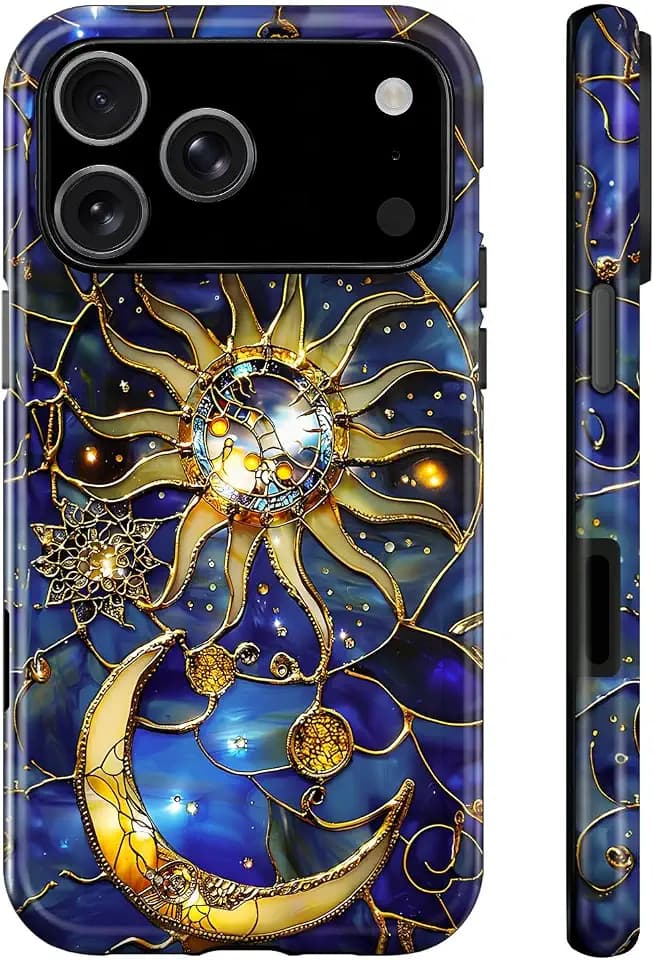 Compatible with iPhone 17 Pro Case,Gold Line Marble Sun Moon Pattern,Hybrid Durable TPU Hard PC Bumper Case Design,Protective Phone Cover for Women Girls