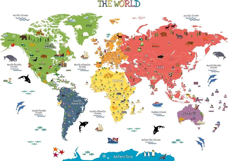 Große Kinder pädagogisch Tier/Länder Nationalflagge Weltkarte Schälen& Kleben Wandtattoos Wandaufkleber & Wandsticker Aufkleber Heim Dekoration Kunst für Kinderzimmer Spielzimmer Schlafzimmer