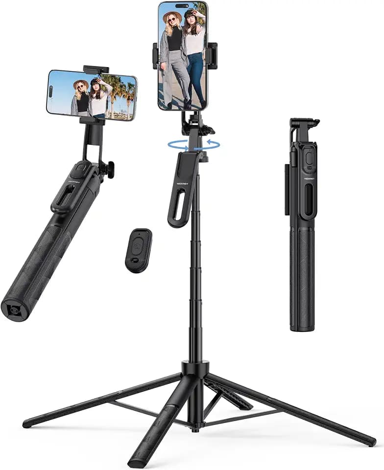 TECKNET 71" Phone Tripod & Selfie Stick, Portable Extendable Cell Phone Tripod Stand with Wireless Remote and Phone Holder, with Wireless Remote Control for iPhone/Samsung/Android/Camera