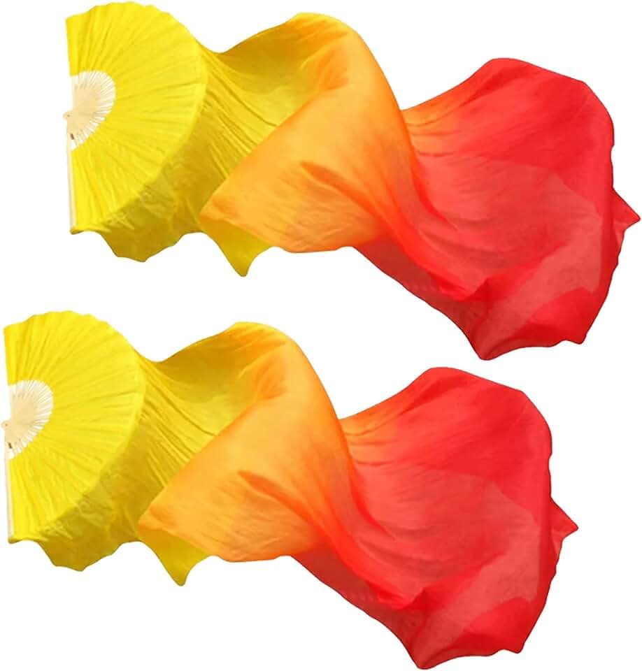 1 Paar FäCherschleier Bauchtanz, Bauchtanz Schleier Fans SchleierfäCher Schleier Lange FäCher Bauchtanz Bambus-FäCherschleier Dance Schleier, 1.8m, FüR GroßE Auftritte, Proben