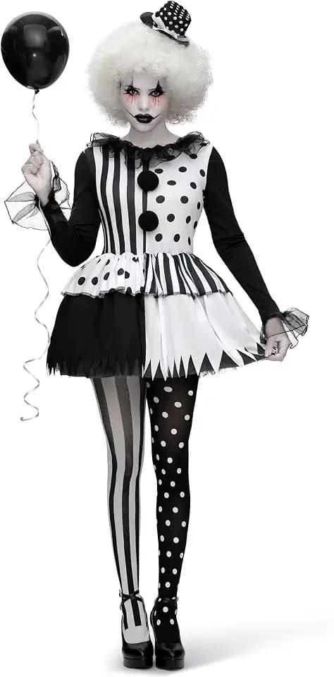 Spooktacular Creations Erwachsene Damen Schwarz-Weiß-Killer-Clown-Kostüm, für Halloween-Terrier-Kostüm Erwachsene Cosplay